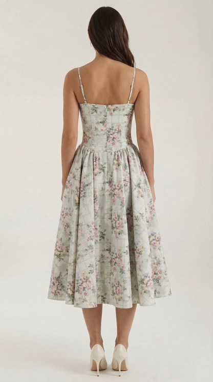 Robe midi corset femme imprimé fleuri