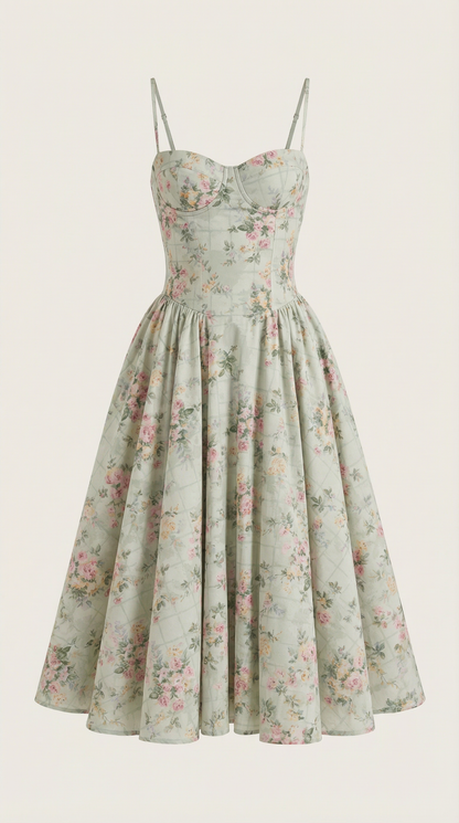 Robe midi corset femme imprimé fleuri