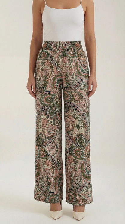 Pantalon large taille haute femme plis devant