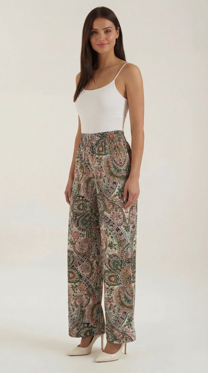 Pantalon large taille haute femme plis devant