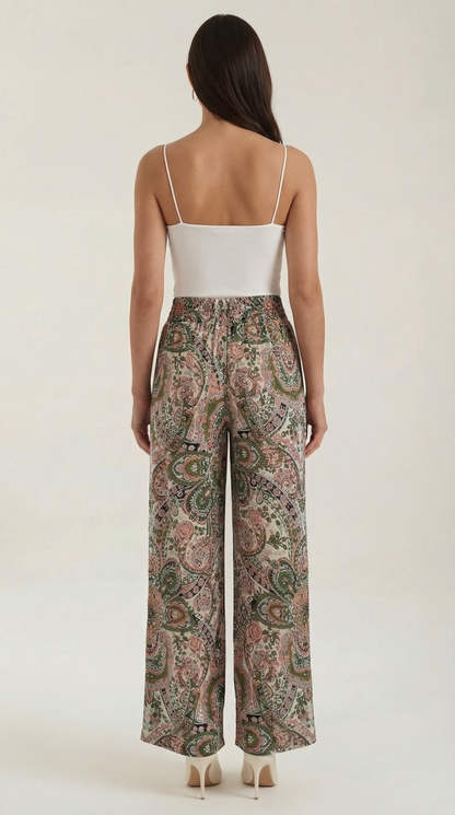 Pantalon large taille haute femme plis devant