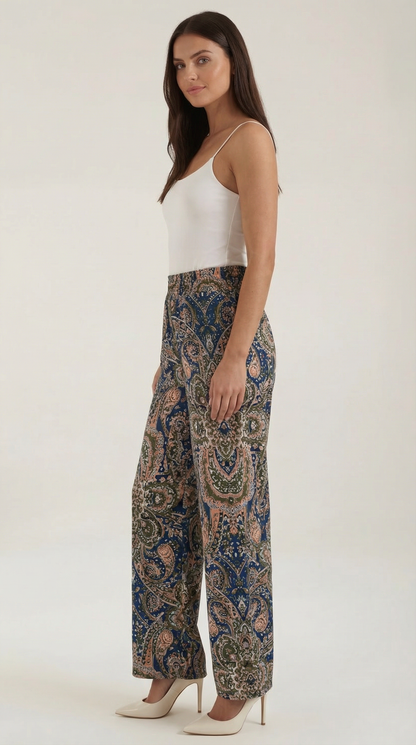 Pantalon large taille haute femme plis devant