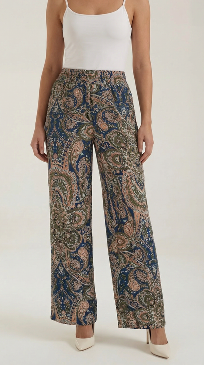 Pantalon large taille haute femme plis devant