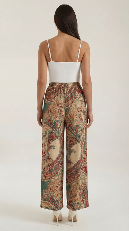 Pantalon large taille haute femme plis devant