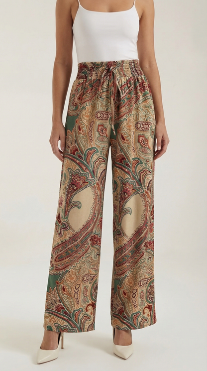 Pantalon large taille haute femme plis devant
