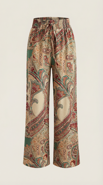 Pantalon large taille haute femme plis devant