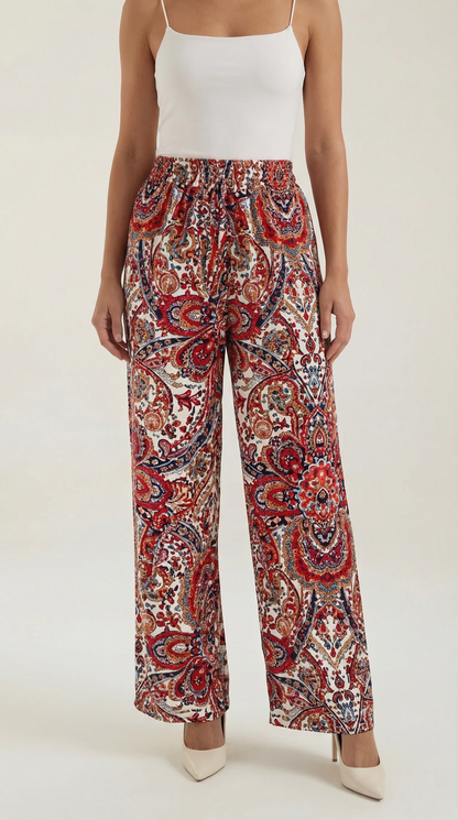 Pantalon large taille haute femme plis devant
