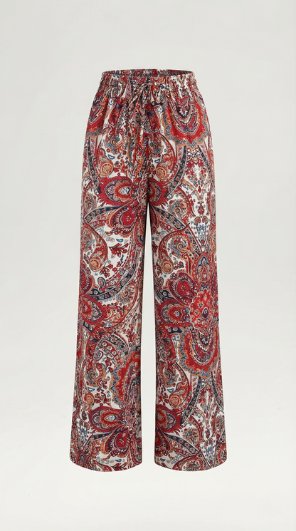 Pantalon large taille haute femme plis devant