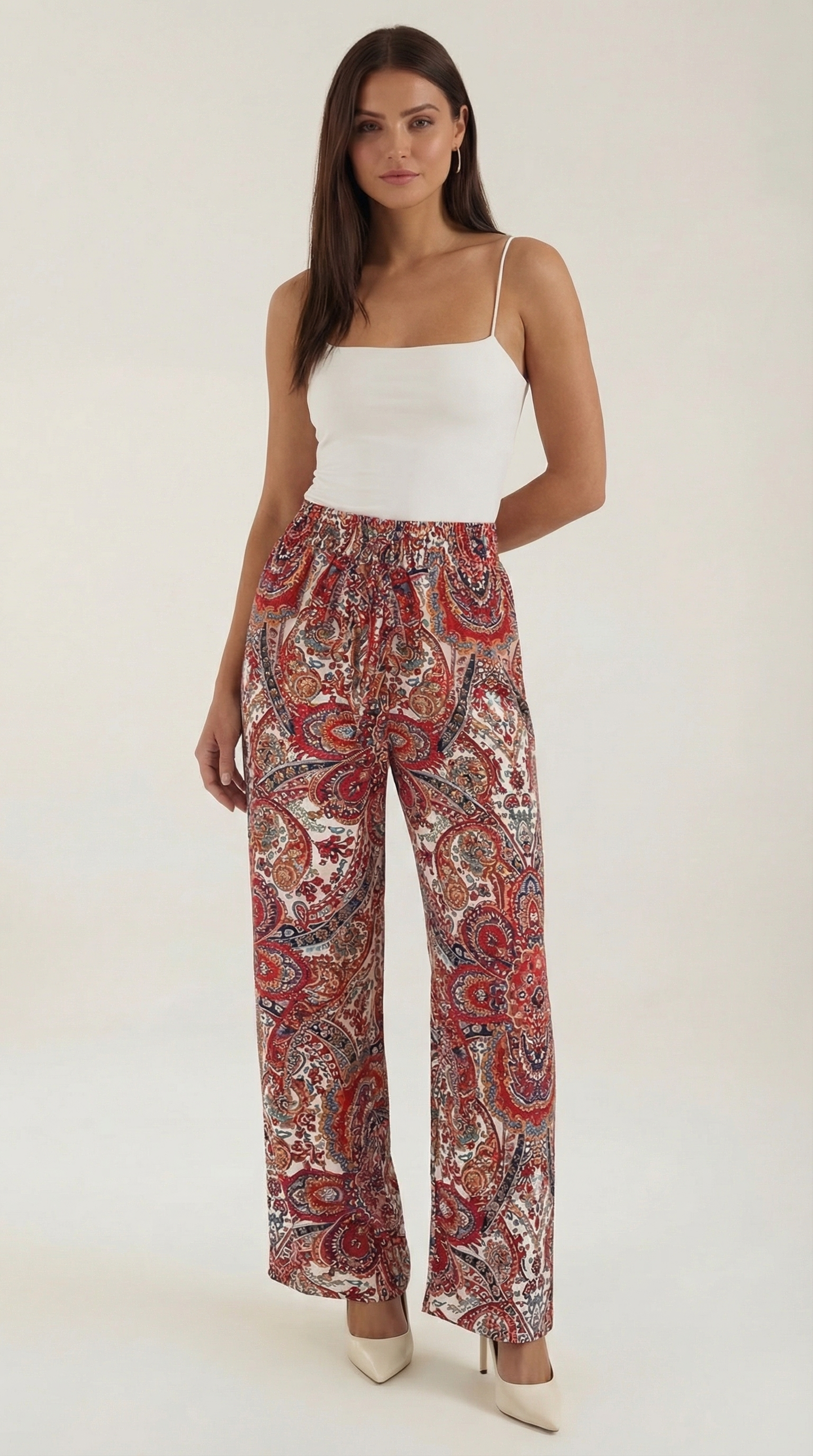 Pantalon large taille haute femme plis devant
