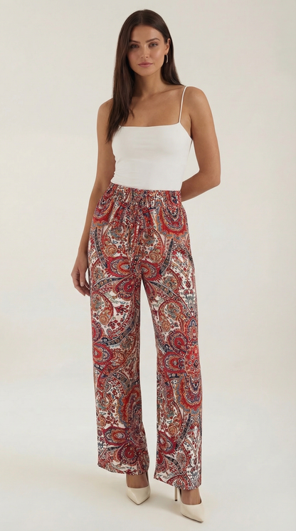 Pantalon large taille haute femme plis devant