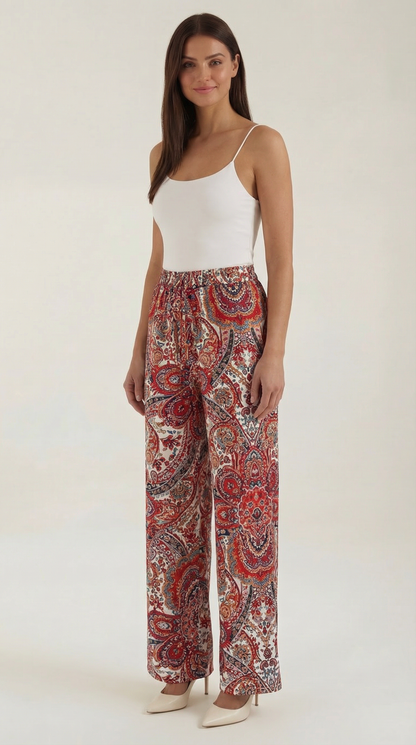 Pantalon large taille haute femme plis devant