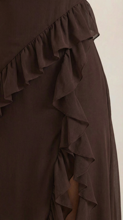 Robe maxi femme à volants col V