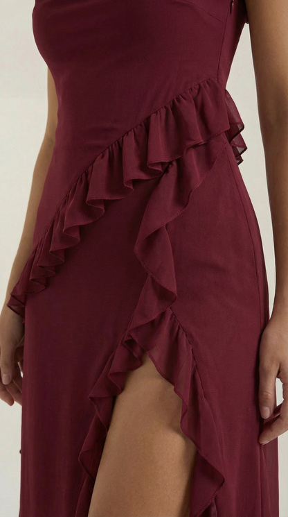 Robe maxi femme à volants col V