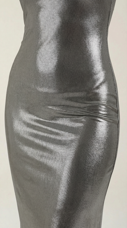 Robe maxi moulante femme métallisée bretelles fines