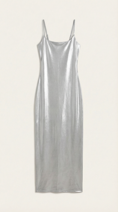 Robe maxi moulante femme métallisée bretelles fines