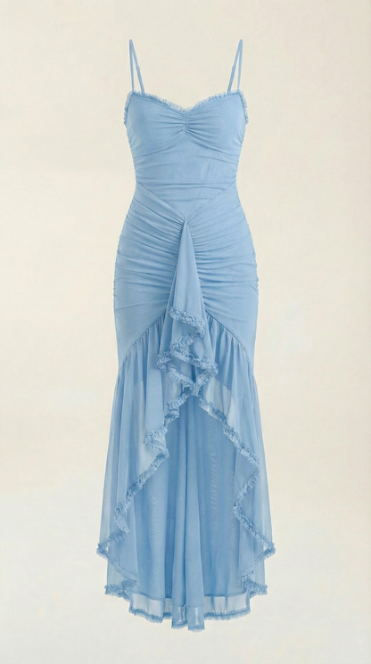 Robe maxi femme froncée col cœur