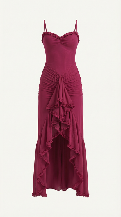 Robe maxi femme froncée col cœur