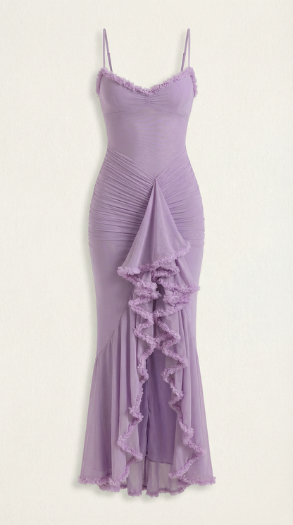 Robe maxi femme froncée col cœur