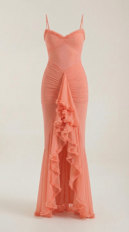 Robe maxi femme froncée col cœur