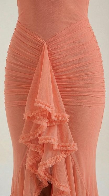 Robe maxi femme froncée col cœur
