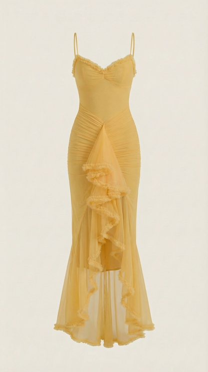 Robe maxi femme froncée col cœur